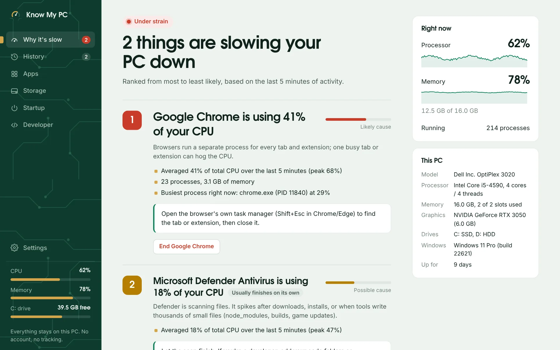 Know My PC overview screen